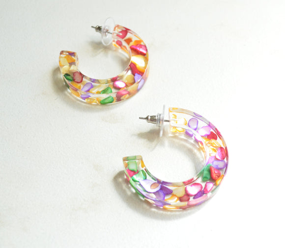 Multi Color Shell Hoop Statement Colorful Large Earrings