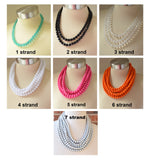 Orange Beaded Statement Acrylic Chunky Lucite Multi Strand Necklace - Beth