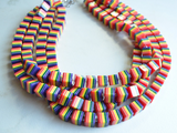 Rainbow Multi Color Stripe Cube Bead Chunky Multi Strand Statement Necklace - Amanda