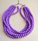 Purple Acrylic Lucite Bead Chunky Multi Strand Statement Necklace - Alana