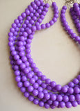 Purple Acrylic Lucite Bead Chunky Multi Strand Statement Necklace - Alana