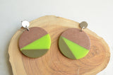Orange Blue Wood Lucite Large Geometric Statement Dangle Earrings - Orville