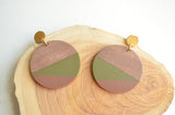 Orange Blue Wood Lucite Large Geometric Statement Dangle Earrings - Orville