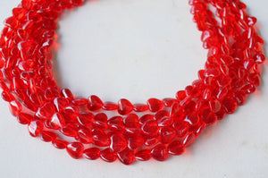 Red Heart Beaded Translucent Glass Valentines Day Multi Strand Statement Necklace