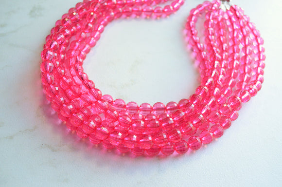 Pink Statement Faceted Beaded Acrylic Chunky Multi Strand Necklace - Angelina