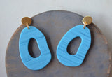 Bronze Turquoise Blue Gray Lucite Large Womens Dangle Statement Earrings - Sylvia