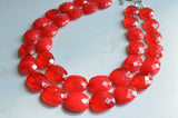 Red Acrylic Bead Chunky Multi Strand Lucite Statement Necklace - Elizabeth