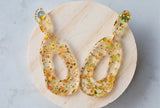 Clear Gold Glitter Sparkle Lucite Acrylic Big Dangle Statement Earrings - Sylvia