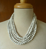 White Gray Statement Chunky Howlite Stone Bead Multi Strands Necklace - Michelle