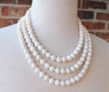 White Gold Beaded Chunky Multi Strand Statement Necklace - Jamie