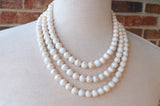 White Gold Beaded Chunky Multi Strand Statement Necklace - Jamie