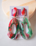 Green Red Christmas Acrylic Big Dangle Statement Earrings - Sylvia