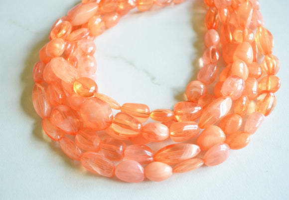 Orange Lucite Bead Acrylic Chunky Multi Strand Statement Necklace - Valerie