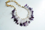 Purple Amethyst Beaded Gold Chunky Chain Bib Statement Necklace - Times Square
