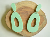 Yellow Pink Mint Green Lucite Abstract Matte Statement Earrings - Sylvia
