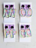 Alphabet Letter Initial Lucite Rainbow Multi Color Acrylic Statement Earrings
