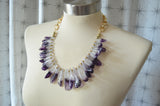 Purple Amethyst Beaded Gold Chunky Chain Bib Statement Necklace - Times Square