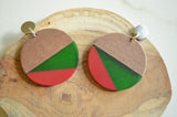Orange Blue Wood Lucite Large Geometric Statement Dangle Earrings - Orville