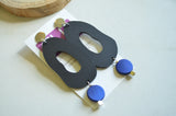 Black Blue Statement Acrylic Matte Lucite Big Dangle Earrings - Sylvia