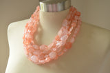 Peach Pink Lucite Bead Acrylic Chunky Multi Strand Statement Necklace - Valerie