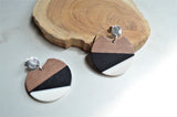 Black White Brown Lucite Wood Statement Big Earrings - Hanna