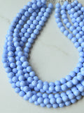 Periwinkle Blue Faceted Acrylic Beaded Multi Strand Statement Necklace - Angelina