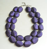 Navy Blue Purple Matte Acrylic Bead Multi Strand Statement Necklace - Nikki