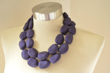 Navy Blue Purple Matte Acrylic Bead Multi Strand Statement Necklace - Nikki