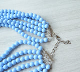 Light Blue Acrylic Lucite Bead Chunky Multi Strand Statement Necklace - Alana