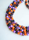 Orange Black Acrylic Beaded Halloween Multi Strand Statement Necklace - Wednesday