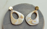 Cream White Brown Statement Acrylic Big Lucite Large Statement Earrings - Veronique