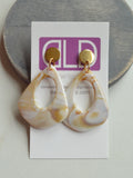 Cream White Brown Statement Acrylic Big Lucite Large Statement Earrings - Veronique