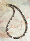 Mens Red Brown Gray Beaded Hematite Long Jasper Necklace - Marco