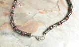 Mens Red Brown Gray Beaded Hematite Long Jasper Necklace - Marco
