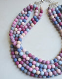 Multi Color Matte Acrylic Lucite Bead Chunky Multi Strand Statement Necklace - Alana
