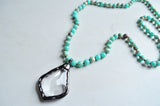 Turquoise Green Long Stone Crystal Glass Pendant Beaded Necklace - San Jose