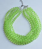 Light Green Faceted Acrylic Beaded Multi Strand Statement Necklace - Angelina