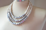 White Silver Wood Beaded Chunky Multi Strand Statement Necklace - Lisa