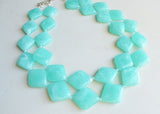 Aqua Blue Acrylic Bead Chunky Multi Strand Statement Necklace - Krista