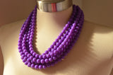Purple Acrylic Lucite Bead Chunky Multi Strand Statement Necklace - Alana