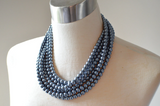 Pearl Gray Gunmetal Chunky Beaded Multi Strand Statement Necklace - Michelle