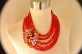 Red Statement Necklace Parrot Necklace Crystal Beaded Necklace Brooch Necklace - Bahia