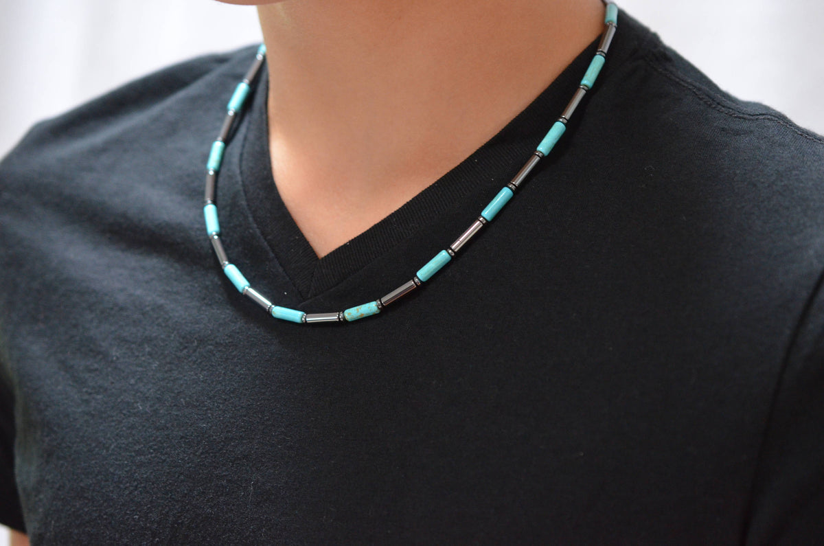 Mens Surfer Necklace Turquoise Beaded Necklace Mens Gifts Wyatt Dana LeBlanc Designs