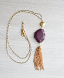 Purple Tassel Necklace Long Necklace Pendant Necklace Gold Necklace - Maggie