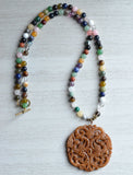 Long Beaded Statement Necklace Multi Gemstone Pendant Necklace Boho Jewelry - Tai