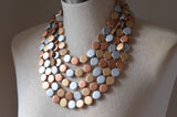Gold Silver Copper Wood Bead Multi Strand Chunky Necklace - Charlotte