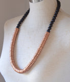 Copper Black Long Wood Beaded Statement Necklace - Elena