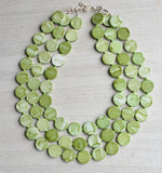 Green White Lucite Beaded Multi Strand Chunky Statement Necklace - Charlotte