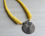 Yellow Statement Necklace Gunmetal Pendant Beaded Necklace - Ultimo