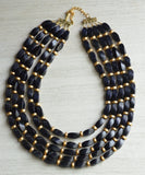 Black Gold Wood Statement Necklace Beaded Chunky Necklace - Sabrina
